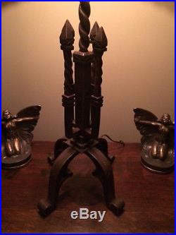 Arts crafts antique vintage slag glass leaded lamp handel bradley hubbard era nr