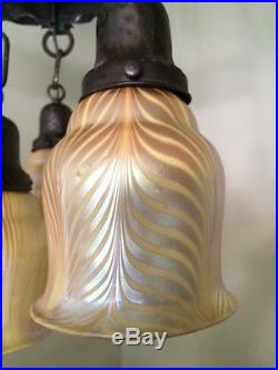 Arts crafts art glass favrile pulled feather bradley hubbard handel era lamp nr
