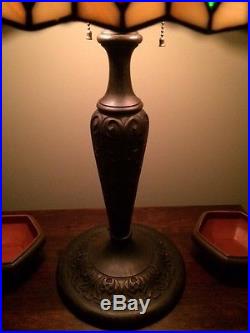 Arts crafts mission antique vintage slag glass leaded lamp bradley hubbard era
