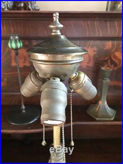 Arts crafts mission leaded slag glass antique Bradley hubbard handel era lamp nr