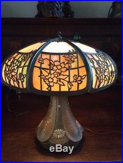 Arts crafts slag glass antique vintage handel bradley hubbard era panel lamp nr