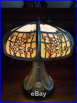 Arts crafts slag glass antique vintage handel bradley hubbard era panel lamp nr