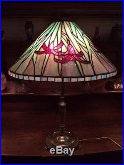Arts crafts victorian antique vintage slag glass leaded lamp bradley hubbard era