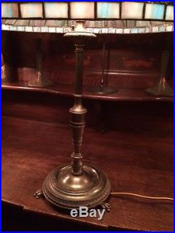 Arts crafts victorian antique vintage slag glass leaded lamp bradley hubbard era