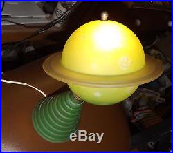 Authentic Art Deco Saturn Light green Painted Glass Lamp from 1939-Working