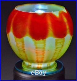 BEAUTIFUL ANTIQUE c1900 AUSTRIAN ART GLASS YELLOW IRIDESCENT LAMP SHADE LOETZ