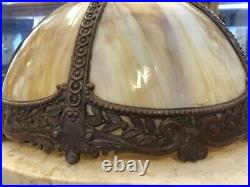 Beautiful 16 Antique Golden-brown 6 Panel Art Nouveau Old Slag Glass Lamp Shade