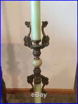 Beautiful Antique 1930s Green Slag Vaseline / Jadeite Glass Art Deco Floor Lamp