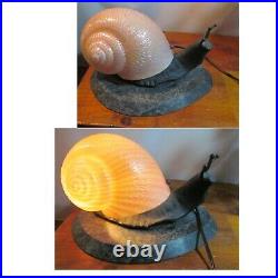 Beautiful Art Glass Snail Shaped Lamp Nautilus Glass Shade on Marble Base