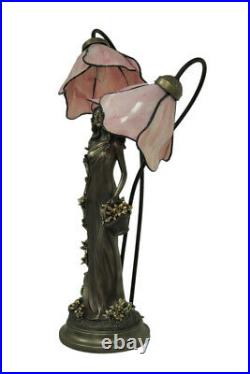 Beautiful Double Shade Floral Stained Glass Art Nouveau Style Table Lamp