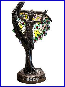 Beautiful Unique Crosa 2004 Lady Peacock Table Lamp 18 Stained Glass Look