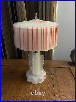 Beautiful Vintage Antique Art Deco Table Lamp All Glass Frosted White and Red