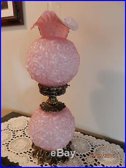 Beautiful Vintage Fenton Dusty Rose Overlay Poppy Gone with the Wind Lamp
