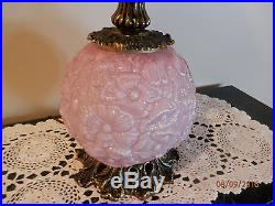 Beautiful Vintage Fenton Dusty Rose Overlay Poppy Gone with the Wind Lamp
