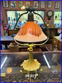 Beautiful bronze Odyssey lamp systems Harp Lamp signed Lundberg Studios Shade