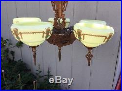 Best Antique Art Noveau Deco Ceiling Fixture Lamp Custard Glass Shades 1910 Era