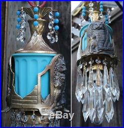 Black Cat Swag Lamp Chandelier brass tole glass Beaded crystal Art Deco Insp
