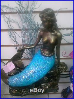 Blue Art Nouveau Stained Glass Mermaid Lamp