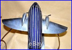 Blue Glass Original Airplane Art Deco Table Lamp, 1930's