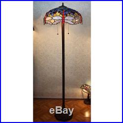 Blue & Red Dragonfly Art Deco Tiffany Style Stained Glass Standard Floor Lamp