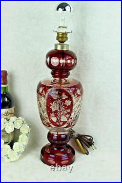 Bohemian Czech ruby red cut crystal glass floral lamp 1950