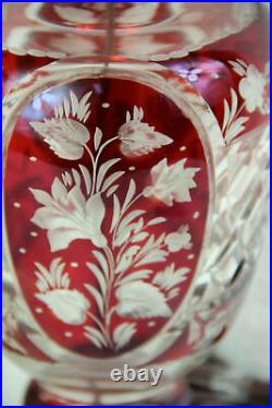 Bohemian Czech ruby red cut crystal glass floral lamp 1950