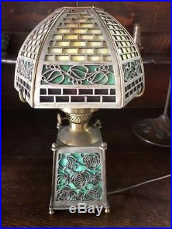 Bradley Hubbard Antique Vintage Arts Crafts Slag Glass Genie Lamp Handel era