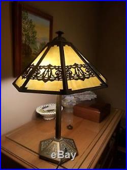 Bradley Hubbard Antique Vintage Arts Crafts Slag Glass Leaded Lamp Handel Era nr