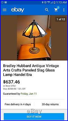 Bradley Hubbard Antique Vintage Arts Crafts Slag Glass Leaded Lamp Handel Era nr