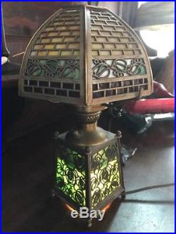 Bradley Hubbard Antique Vintage Arts Crafts Slag Glass Leaded Lamp Handel era