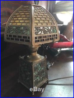 Bradley Hubbard Antique Vintage Arts Crafts Slag Glass Leaded Lamp Handel era