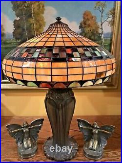 Bradley Hubbard Arts Crafts Mission Leaded Slag Glass Antique Lamp Handel Era NR