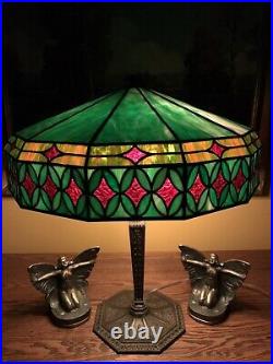 Bradley Hubbard Leaded Slag Glass Arts Crafts Vintage Antique Lamp Handel Era