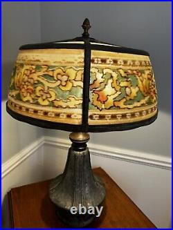 Bradley & Hubbard Reverse Painted Paneled Table Lamp Arts & Crafts c1910 B&H