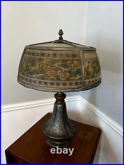 Bradley & Hubbard Reverse Painted Paneled Table Lamp Arts & Crafts c1910 B&H
