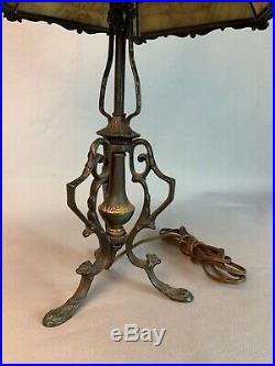 Bradley & Hubbard Slag Glass Lamp Iron Base Signed Shade 1920s Arts Crafts