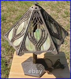 Bradley Hubbard Stained Glass Lamp Antique Green Leaded Slag Model 233 Vtg Light
