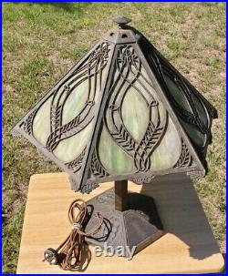 Bradley Hubbard Stained Glass Lamp Antique Green Leaded Slag Model 233 Vtg Light