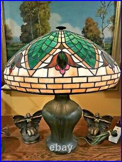 Bradley Hubbard leaded slag glass arts crafts vintage antique lamp handel era