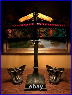 Bradley Hubbard slag glass arts crafts antique vintage lamp handel era