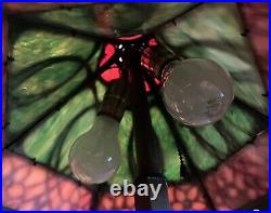 Bradley and Hubbard Arts & Crafts 194 Slag Glass Lamp Green/Pink 21