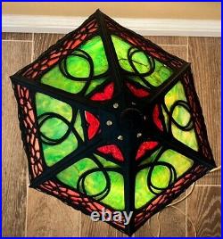 Bradley and Hubbard Arts & Crafts 194 Slag Glass Lamp Green/Pink 21