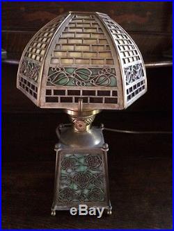 Bradley hubbard antique slag glass arts crafts mission handel era desk lamp