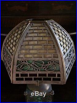Bradley hubbard antique slag glass arts crafts mission handel era desk lamp
