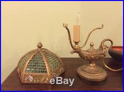 Bradley hubbard antique slag glass arts crafts mission handel era desk lamp nr