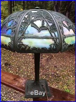 Bradley hubbard antique slag glass arts crafts mission handel era lamp