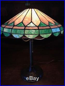 Bradley hubbard arts crafts leaded slag glass antique handel era lamp shade nr