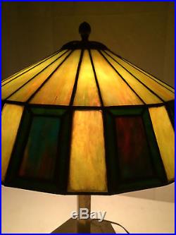 Bradley hubbard arts crafts leaded slag glass handel era antique lamp nr
