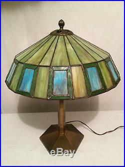 Bradley hubbard arts crafts leaded slag glass handel era antique lamp nr