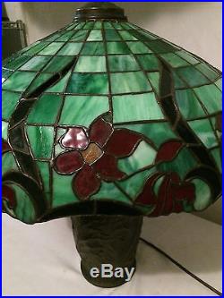 Bradley hubbard arts crafts mission antique leaded slag glass handel era lamp nr